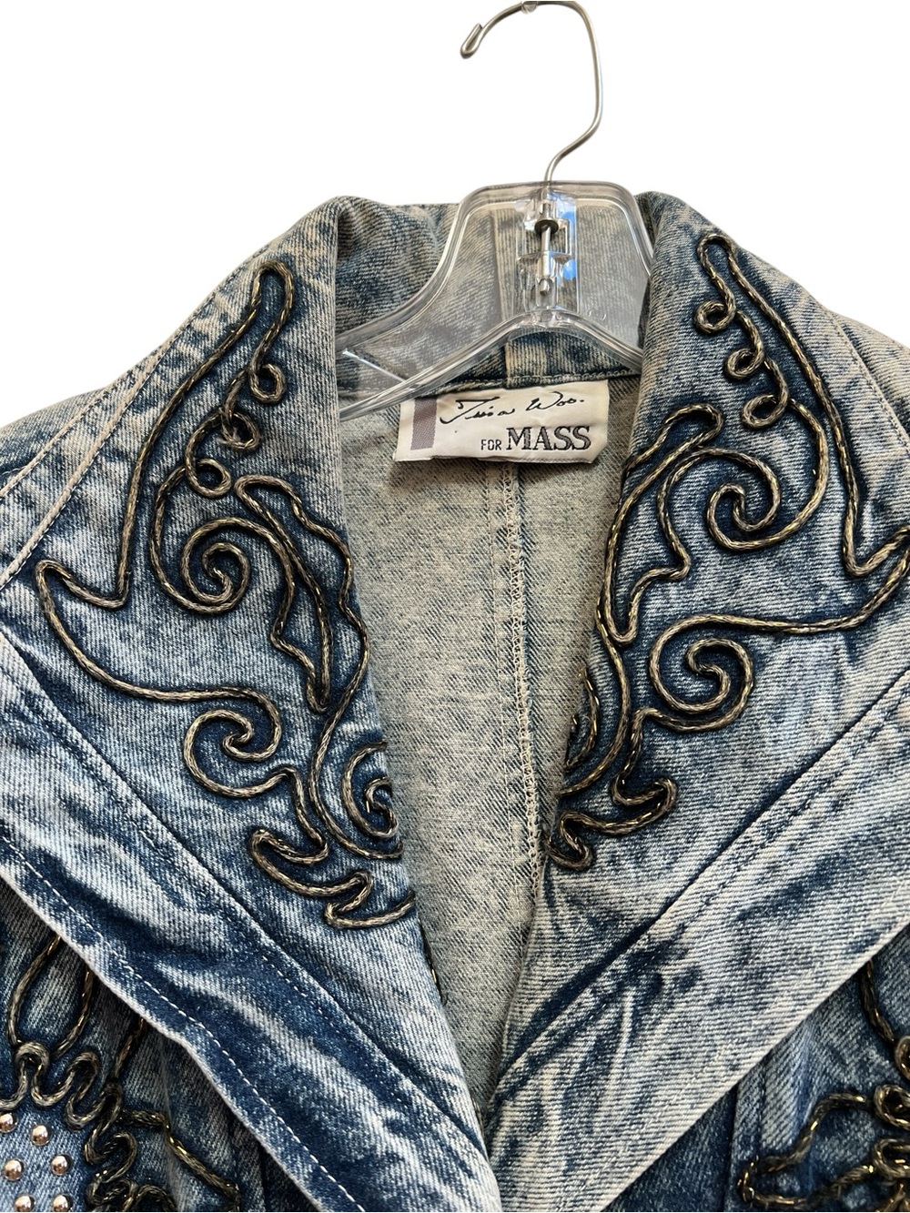 Vintage Tina Woo for Mass Embellished Acid Wash Denim Jacket Oversized Batwing - Picture 6 of 6